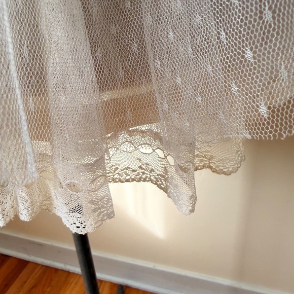 Vintage Champaign Satin Mini Slip Dress – Y2K Lace Ruffle Coquette - Picture 7 of 8